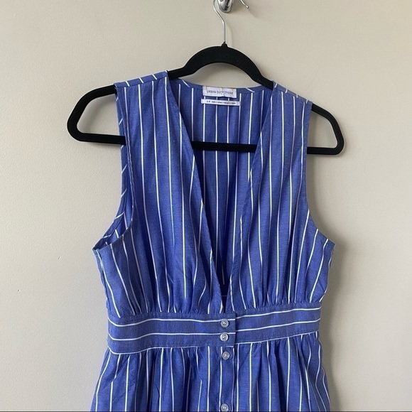 URBAN Outfitters-Striped Button Down Deep Plunge Midi Dress (Size:Small) - Picture 6 of 9